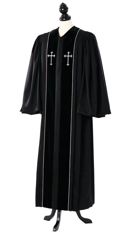 John-Wesley-Talar mit Kreuzstickerei – Vorderansicht