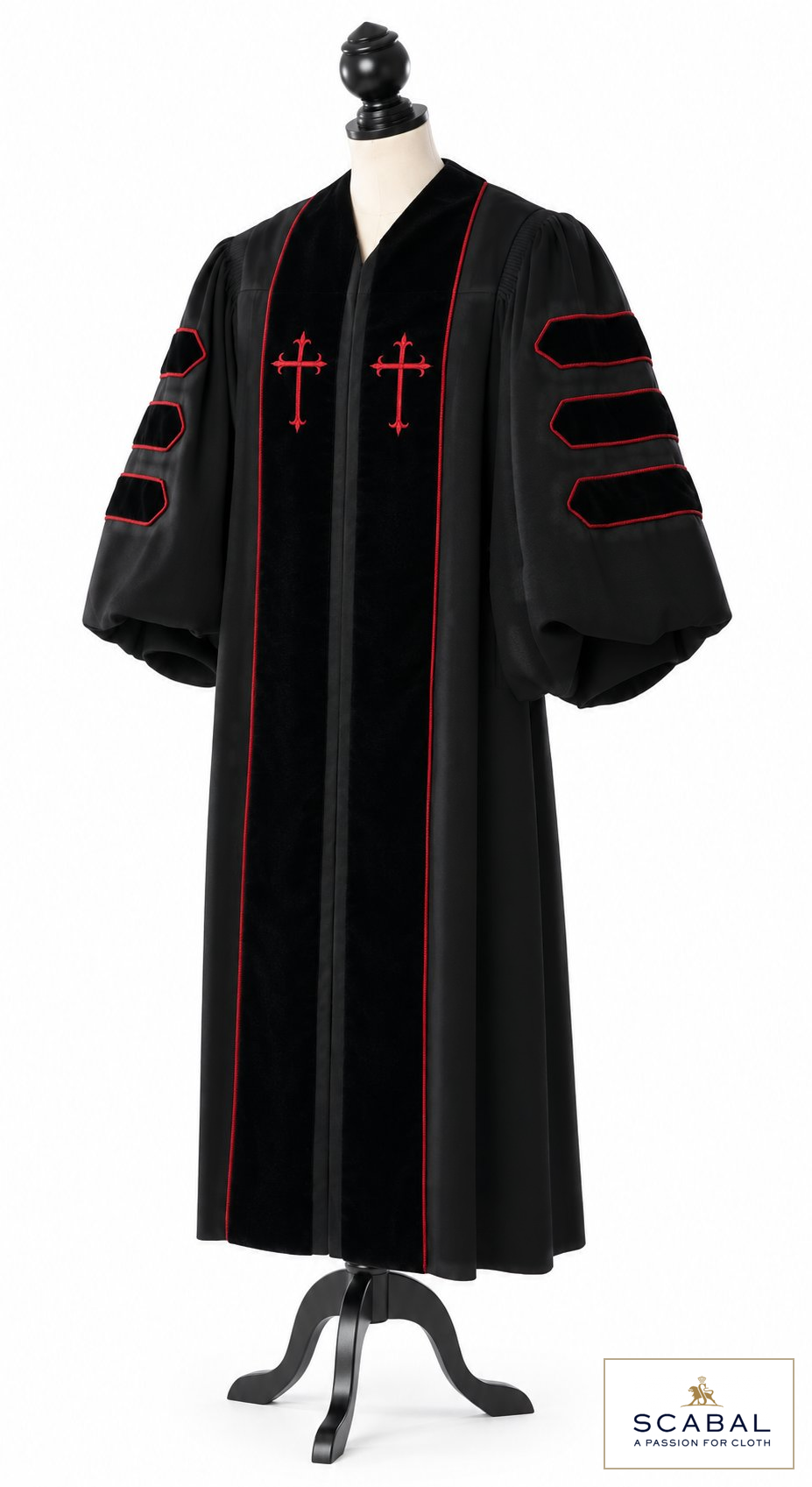 Doktor-Talar der Theologie – Vorderansicht mit Stofflogo Scabal