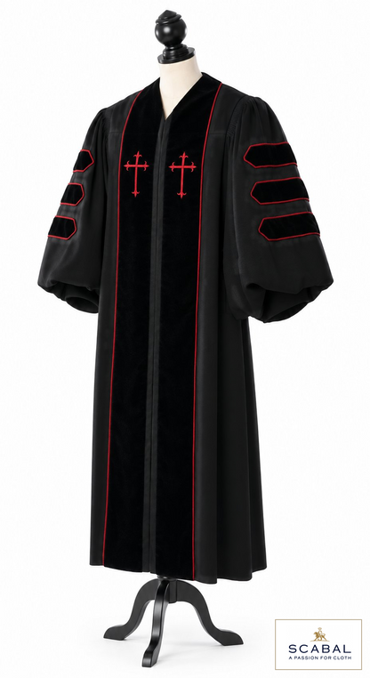 Doktor-Talar der Theologie – Vorderansicht mit Stofflogo Scabal