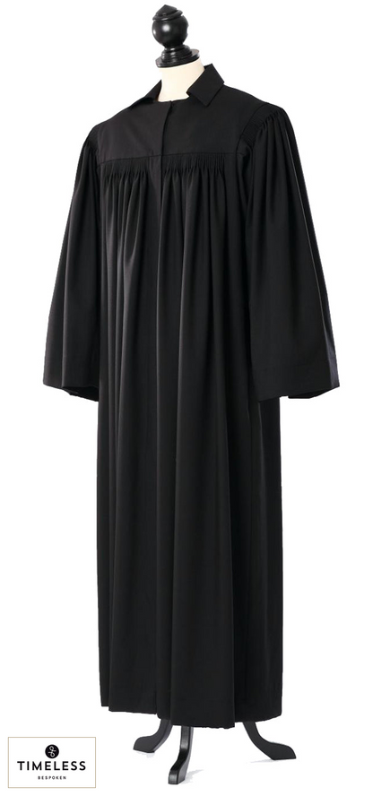 Talar, allgemeine, preußische bzw. badische Form – Silver Wool / Gold Silk – Originalaufnahme mit Tuchhauszeichen