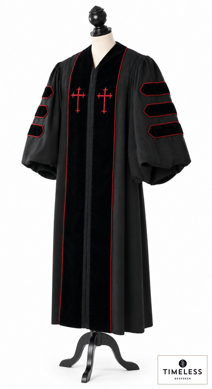 Doktor-Talar der Theologie – Silver Wool / Gold Silk – Originalfoto mit Stofflogo