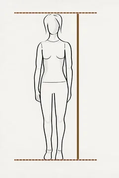 Figur von vorn an der Wand, senkrechte Linie vom Boden bis zum Scheitel